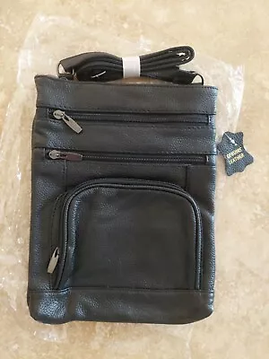 Men's Small Crossbody Bag - BLACK LEATHER NEW • $14.99