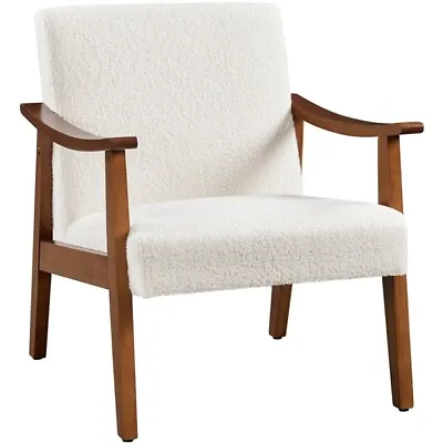 Mid-Century Modern Boucle Fabric Armchair  Accent Chair For Living Room Bedroom • £69.99