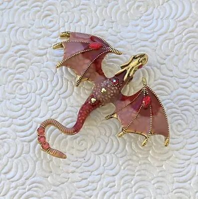 Vintage Style Dragon Brooch Pendant Enamel On Gold  Tone Metal • $12.80