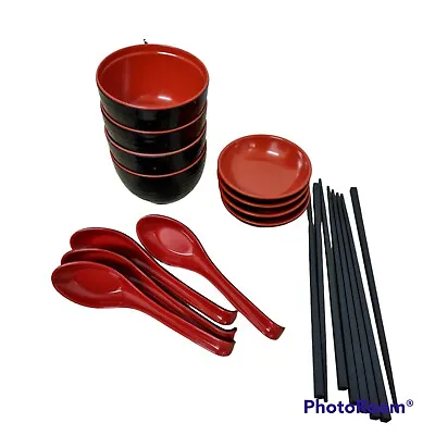 Melamine Noodle Soup Bowl With Matching Lids Spoons And Chopsticks 16 Pieces • £36.99