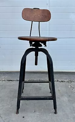 Vintage Industrial Shop Stool / Drafting Stool W/ Backrest (5315) • $385