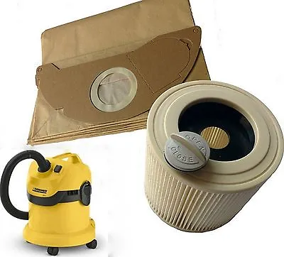 £15.99 • Buy For Karcher Filter & Bags Wet & Dry WD2 Vacuum Cleaner TEN DUST BAGS 