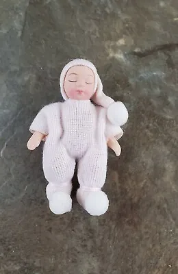 Dollhouse Miniature Baby Doll Porcelain Moveable 1:12 Scale Pink Sleeper • $8.99