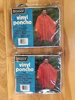 NEW Vintage Fisherman RED Vinyl Poncho Rain Coat SPORTSMAN'S CHOICE - Lot Of 2  • $24.99