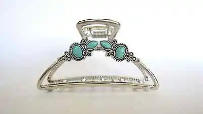 Turquoise Blue Silver Boho Design Metal Native Tribal Alloy Hair Claw Clip • $16.95