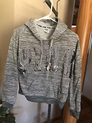 Women's Victoria's Secret PINK Grey Bling Hoodie Size XS EUC! • $12