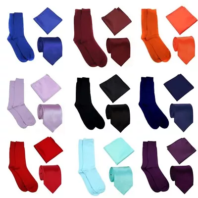 Men's Extra Long Necktie Hanky & Sock Set Weddings Formals Business Many Colors • $12.95