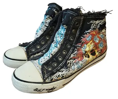 Vtg Y2K Don Ed Hardy High Top Laceless Slip On Shoes Women's US Sz 8 Skull Ghost • £38.54