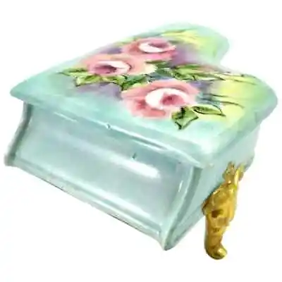 Vintage Miniature Grand Piano Trinket Box Blue With Hand Painted Roses Signed • $52.13