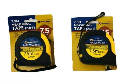 2 X  Measure Tape 22mm Wide Grip Lock Builders CarpentersMarksman 7.5M (24FT) • £8.99
