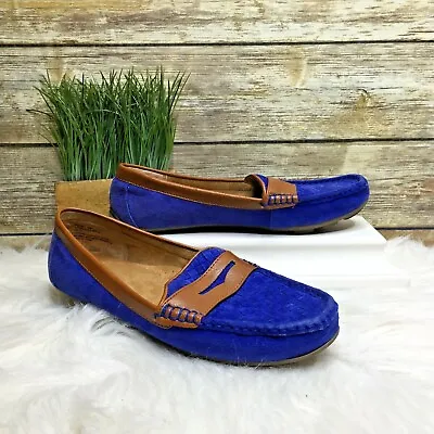 G. H. Bass & Co Becca Blue Suede Leather Front Moc Toe Sz 9 M Loafer Flats • $42.99