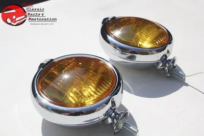 Amber 5  Custom Mounted Fog Lights Lamps W Crest Vintage Style Car Truck Hot Rod • $111.88