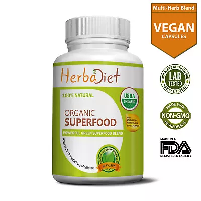 $27.51 • Buy Organic Green SUPERFOOD Moringa Spirulina Wheatgrass Vegan 500mg 240 Capsules