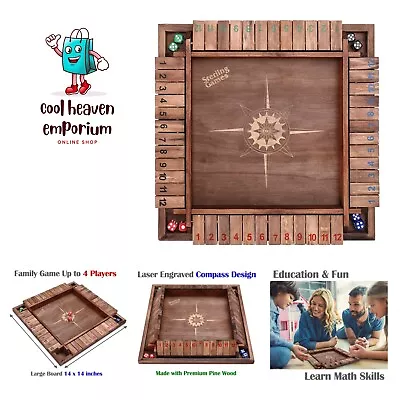 Games 14 Inches Shut The Box Game For 4 Players Family Dice Game With 12 Num... • $55.99