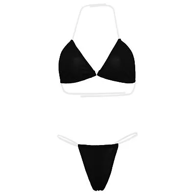 Bathing Suit Casual No Pads Halter Triangle Bra High Waist Thong Swimwear Quick • $9.17