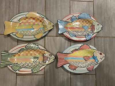 Lot Of 4: 1983 Mackenzie Childs Fish Story 15  Dinner Plate Wall Hanging  • $499