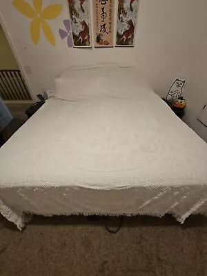 Vintage White Chenille Bedspread King Size 108x112 A Few Fabrib Pulls On Puffs • $65