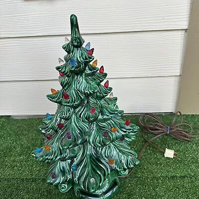 Vintage Lighted Ceramic Christmas Tree With Scroll Base 18  Tall Green • $99.99