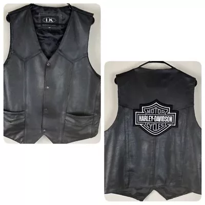 Harley Davidson Vest Genuine Leather Black Biker Motorsports By Leather King 48 • $42.99