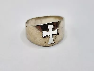 Sz 9.25 Sterling Silver Wide Band Maltese Cross Cutout Ring FREE SHIPPING • $21.99