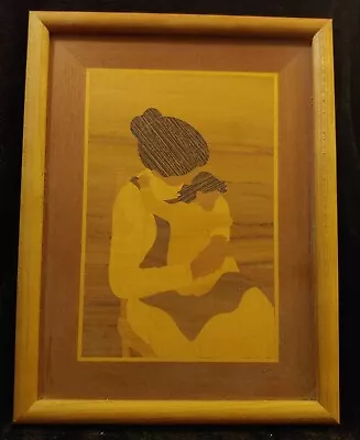 Marquetry Handcrafted Wood Inlay Picture Of Mother Holding A Baby • $60