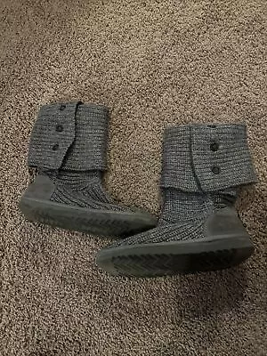 Ugg Australia Cardy Classic Button Woven Grey Knit Boots Womens Shoes Size 8 • $17.99