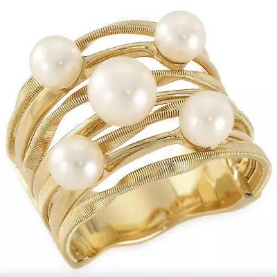 MARCO BICEGO Marrakech Onde Multi Strand Pearl Ring In 18K Yellow Gold Size 7 • $2199