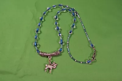 Elk Charm Necklace Handmade Blue Glass Beads New • $12.75