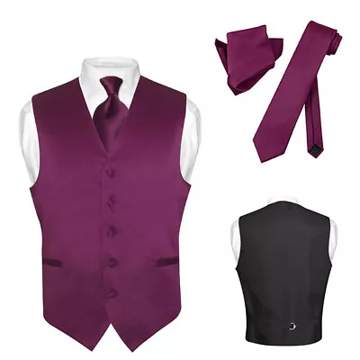 Men's Dress Vest NeckTie Hanky Solid Color Waistcoat Neck Tie Set Suit Or Tuxedo • $24.95