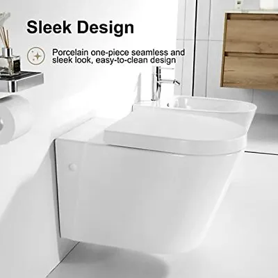 Modern Wall Mounted Toilet | Glossy White Ceramic | Dual Flush 1.6 GPF Soft Seat • $139.99