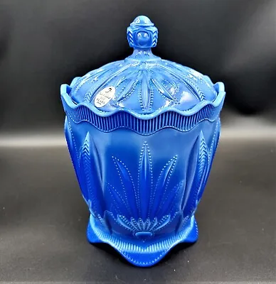Fenton Cactus Pattern 100th Anniv Periwinkle Blue Glass FFOGKC Bisquit Jar 2005 • $159
