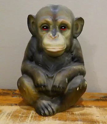 VINTAGE PLASTIC MONKEY Kid Piggy Coin Bank 8” Tall Chimpanzee HAS PLUG 60's 70's • $17.99