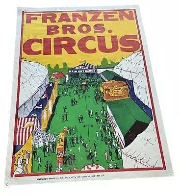 Vintage Franzen Bros Circus Poster Aerial View Of Grounds Coca Cola Tent No 60 • $34.99