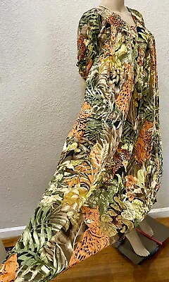 Indian Sheer Cotton Gauze Jungle Tiger Print Patchouli From Nature Caftan Dress • $75