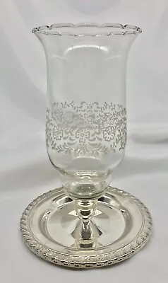 Oneida Vintage Silverplate Candle Holder W/ Etched Glass Hurricane Globes • $24.50