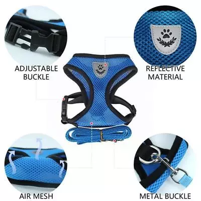 Dog Puppy Pet Adjustable Harness Soft Fabric With Clip Comfort Mesh Breathable • £2.75