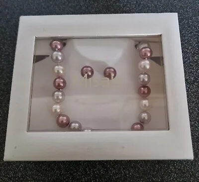 New In Box Misaki Long Length Three Tones Of Pearl Necklace & Stud Earrings Set • $111.89