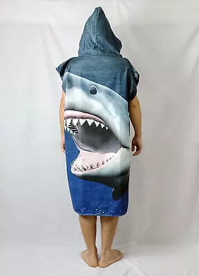 Animal Shark Blue Sea Hooded Poncho Beach Towel Spa Surf Pool Swim Changing Robe • £21.59