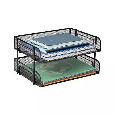 Stackable Metal Mesh Desktop File Organizer Black 2 Pack • $18.49