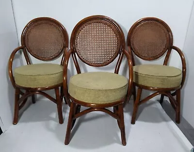 Vintage Set Of 3 Bentwood Bamboo & Cane Chairs Mid Century Modern Boho Chic • $585