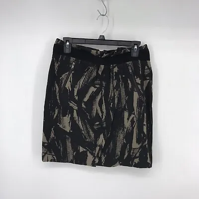 Simply Vera Wang Black Tan Abstract Womens Size 6 Skirt Zipper Front Pockets EUC • $10.04