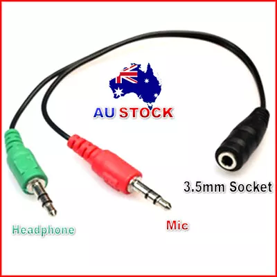 3.5mm Female To 2 Male Mic Audio Headphone AUX Headset Microphone Splitter Cable • $3.99