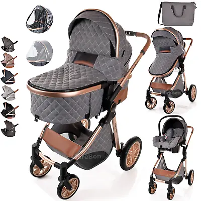 3 In 1 Newborn Baby Pram Pushchair Buggy Set Travel System Stroller • £198.99