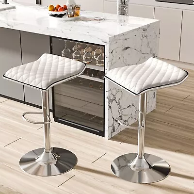 Set Of 2 Leather Swivel Bar Stools Adjustable Kitchen Counter Height Pub Chairs • $82.79