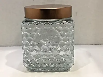 Chicken Wire Clear Glass Canister Jar Embossed Rooster Metal Sealed Lid • $19.99