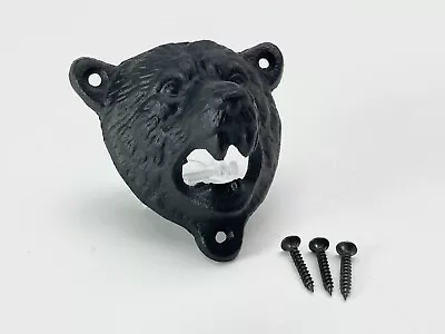 Grizzly The Bear Head Bottle Opener Mount To Wall Cast Iron Rustic Western Decor • $7.49