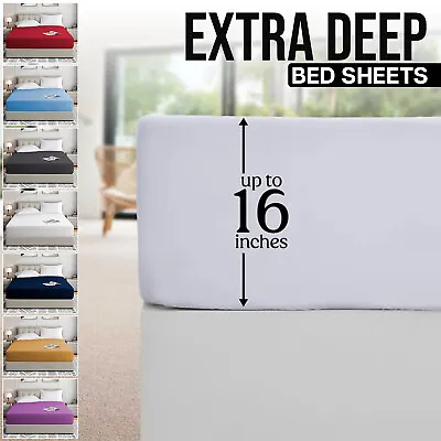 Mattress Fitted Sheets 40cm Extra Deep Fitted Bed Sheets Single Double King Size • £4.99