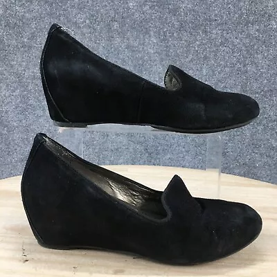 Me Too Shoes Womens 7 M Sable Casual Slip On Wedge Loafer Black Suede Leather • $24.99