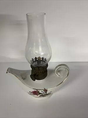 Moss Rose Vintage Porcelain Oil Lamp Aladdin Shape Miniature • $24.99