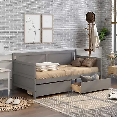 Daybed With Two Drawers Twin Size Sofa BedStorage Drawers For Bedroom Grey • $188.89